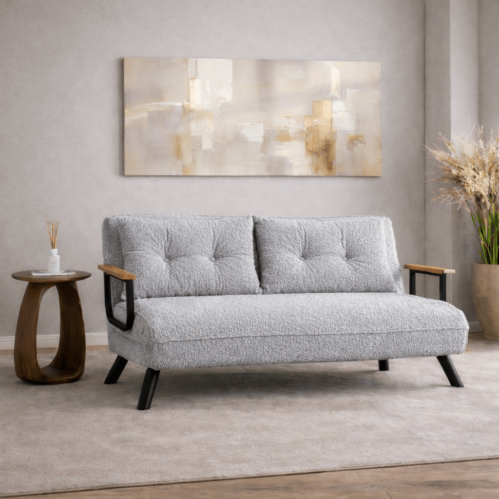 Schlafsofa Grauer Bouclé-Zweisitzer – Sando