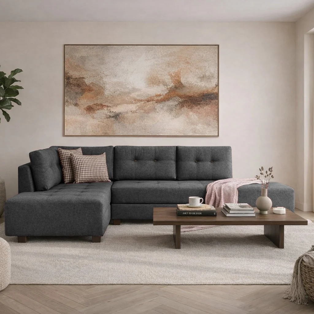 Schlafsofa anthrazitfarbener Stoff - XL 280x206 cm - mit Rollen - Links - Manama
