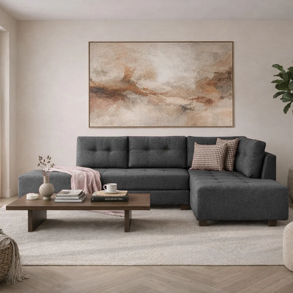 Schlafsofa anthrazitfarbener Stoff - XL 280x206 cm - mit Rollen - Rechts - Manama