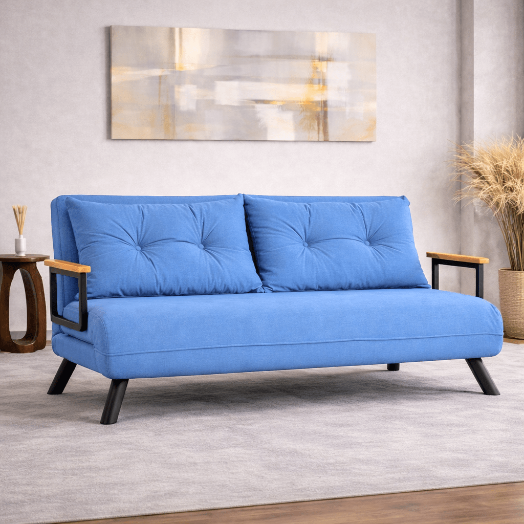 Schlafsofa 2-Sitzer aus babyblauem Stoff – Sando