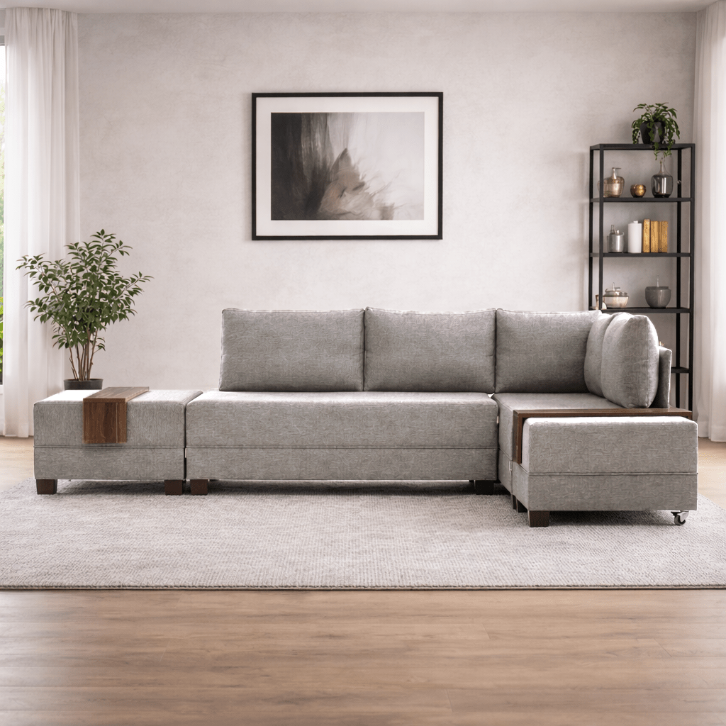 Schlafsofa Champagnerstoff - XXL 280 x 210 - Rechts - Fly
