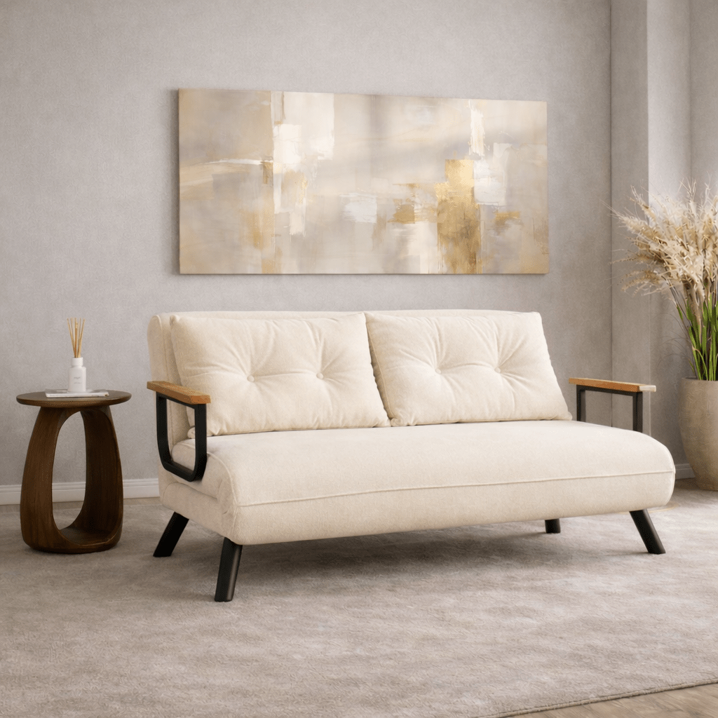 Schlafsofa 3-Sitzer aus cremefarbenem Stoff - Sando