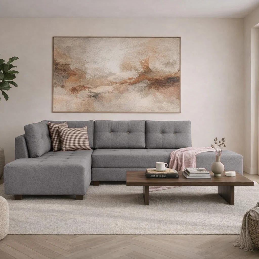 Schlafsofa grauer Stoff - XL 280x206 cm - mit Rollen - Links - Manama