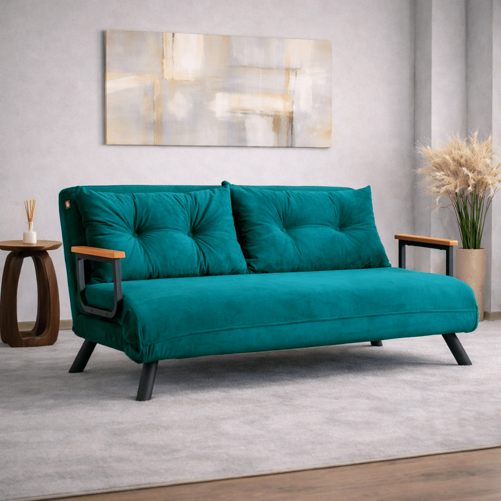 Schlafsofa 2-Sitzer aus Stoff in Petrolblau – Sando