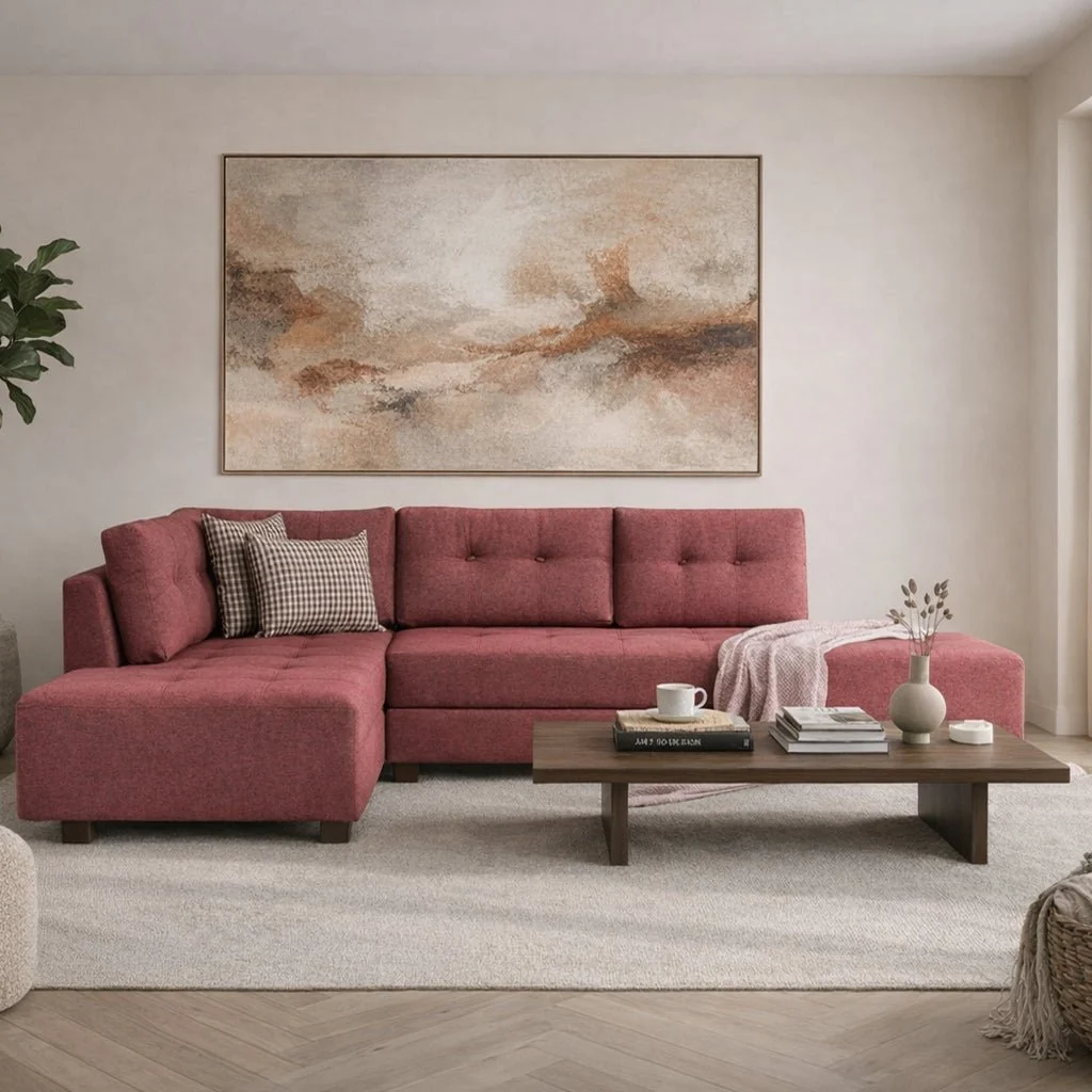 Schlafsofa roter Stoff - XL 280x206 cm - mit Rollen - Links - Manama