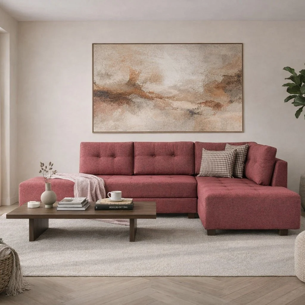Schlafsofa roter Stoff - XL 280x206 cm - mit Rollen - Rechts - Manama