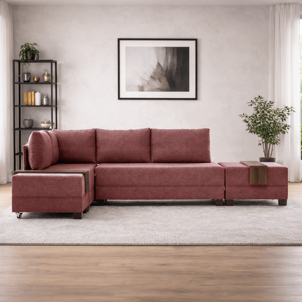Schlafsofa roter Stoff - XXL 280 x 210 - Links - Fly
