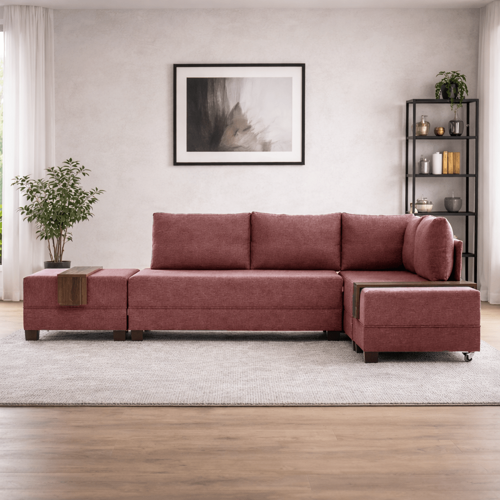 Schlafsofa roter Stoff - XXL 280 x 210 - Rechts - Fly