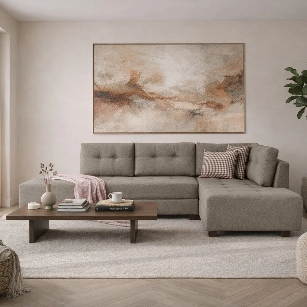 Schlafsofa Taupefarbener Stoff – XL 280 x 206 cm – mit Rollen – rechts – Manama