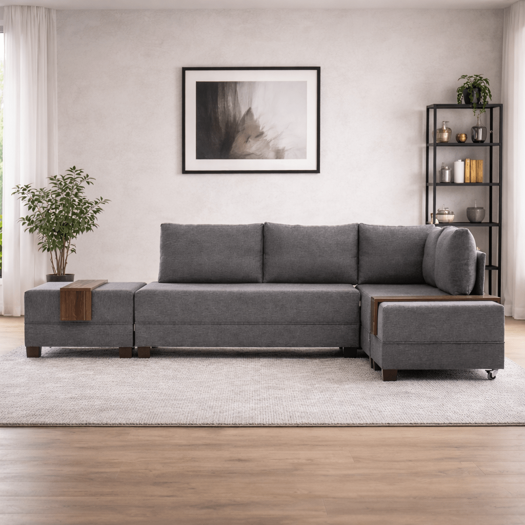 Schlafsofa taupefarbener Stoff – XXL 280 x 210 – rechts – Fly