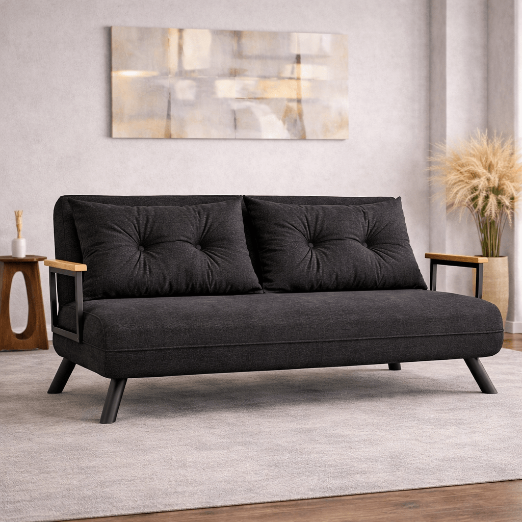 Schlafsofa anthrazitfarbener 2-Sitzer-Stoff - Sando