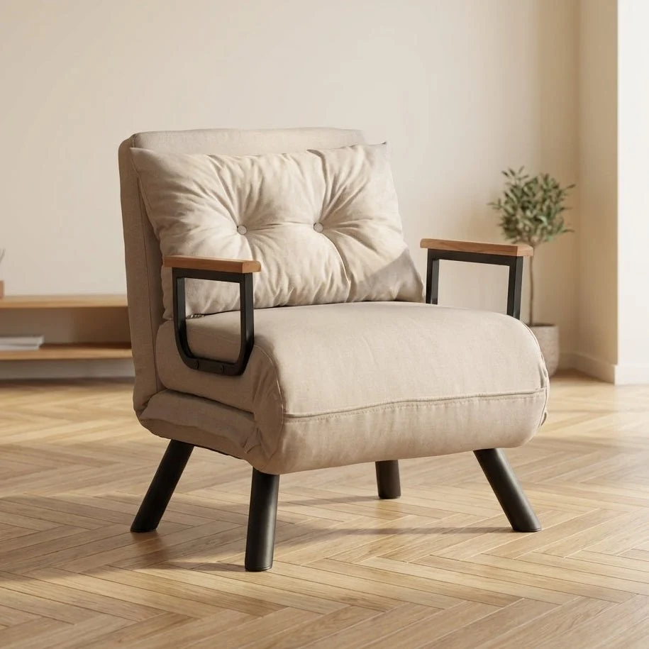 Skandinavischer Schlafsessel Sando aus Stoff in Leinenoptik in Taupe