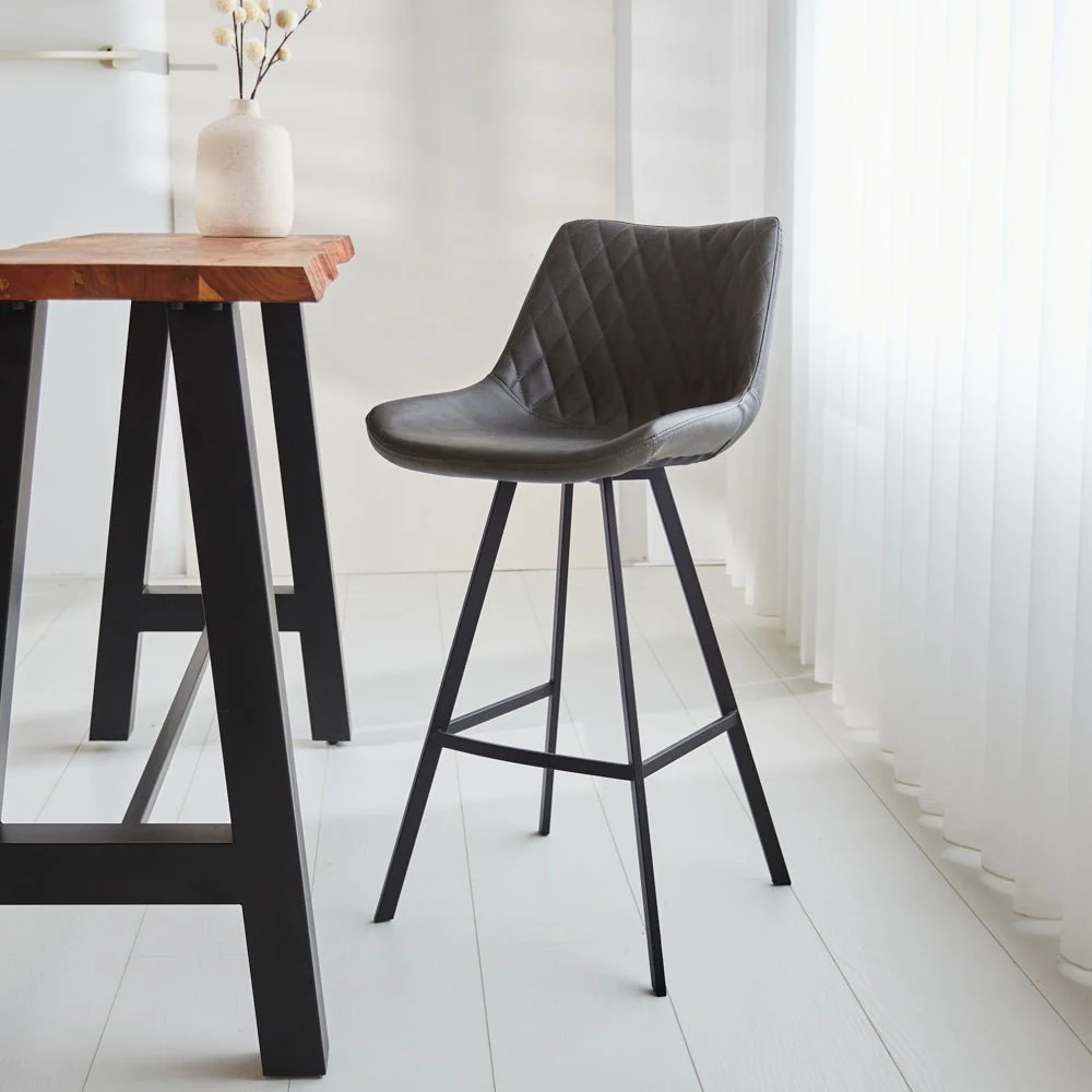 Industrieller Barhocker Juno Anthrazit Kunstleder - Sitzhöhe 70 cm - Ohne Armlehnen