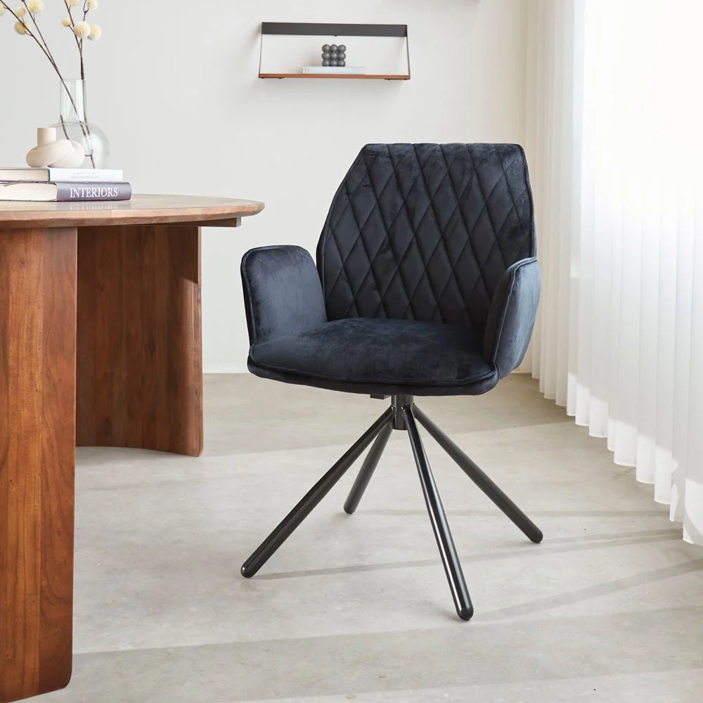 Drehbar Esszimmerstuhl Schwarz Samt Novan – 180° drehbar