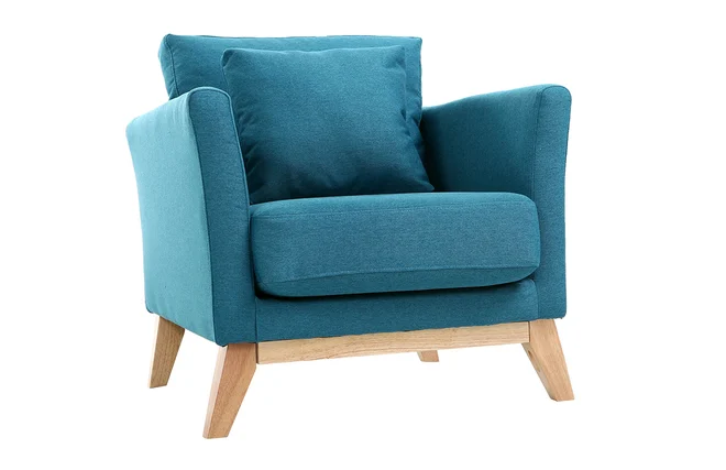 Abnehmbarer skandinavischer Sessel aus Entenblauem Stoff und hellem Holz OSLO