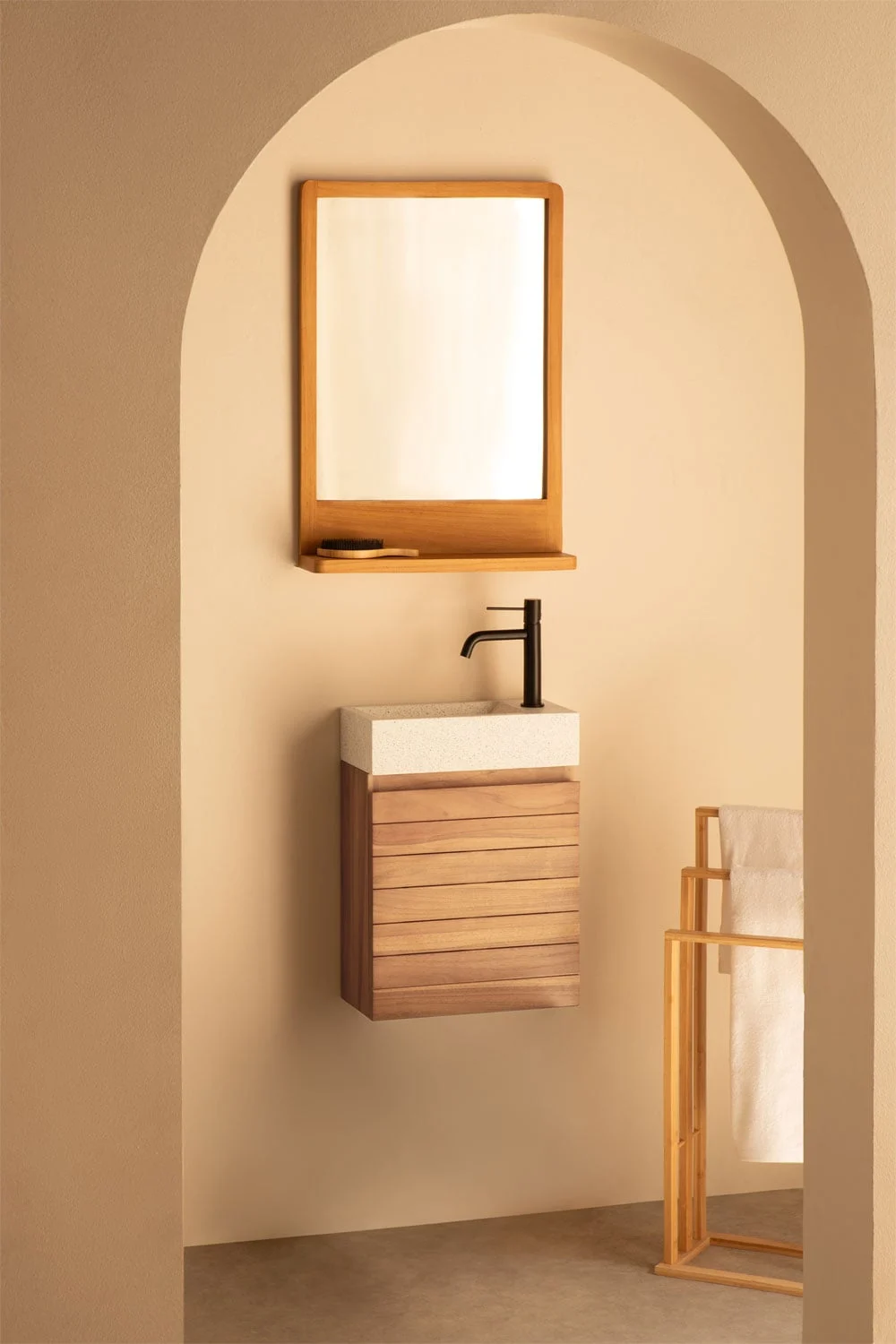 Hängendes Badezimmermöbel-Set 40x20 cm aus Teakholz mit integriertem Napier-Zementwaschbecken