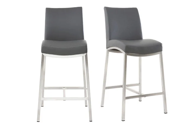 Barhocker Aluminium gebürstet PU Dunkelgrau 66 cm (2er-Set) OLLY