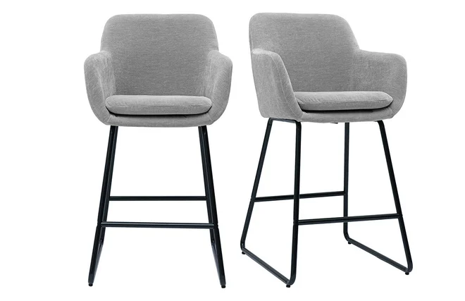 Barhocker aus grauem Stoff mit Samteffekt H65 cm (2er-Satz) AMIKA