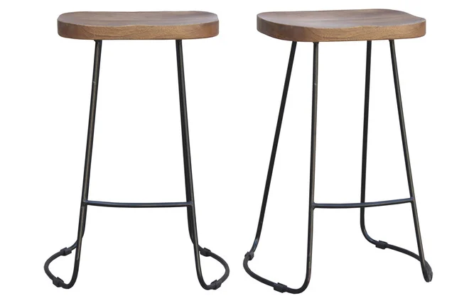 Barhocker aus massivem Metall und Mangoholz 65 cm (2er-Satz) RUNKO