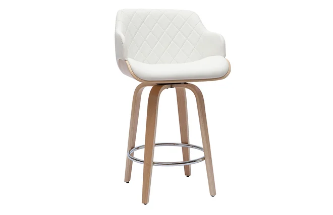 Barhocker Design Drehbar 360° Weiß und Hellholz H65 cm LUCIEN