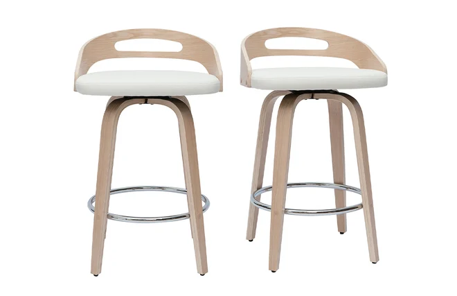 Barhocker helles Holz und weißes Polyurethan 65 cm 2er-Set MANO