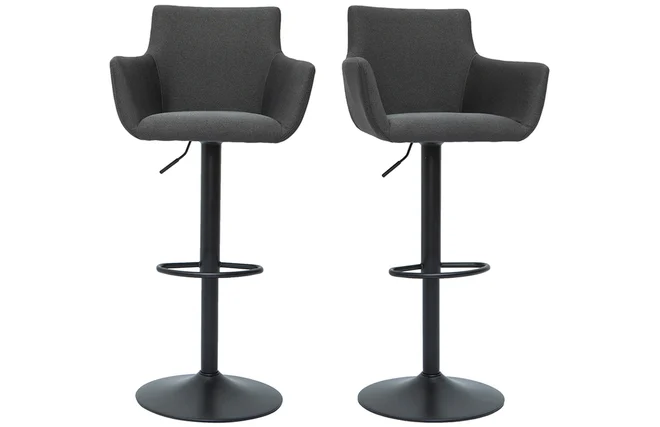 Barhocker höhenverstellbar anthrazitgrauer Stoff und schwarz lackiertes Metall 2er-Set CARLIE