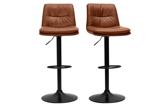 Barhocker höhenverstellbar braunes Polyurethan und schwarzes Metall (2er-Set) ZUCK