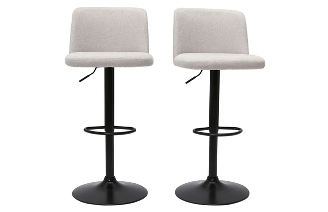 Barhocker höhenverstellbar Stoff mit strukturiertem Samteffekt in Beige und schwarzes Metall (2er-Set) MONTI