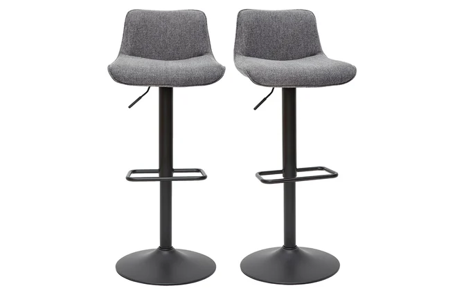 Barhocker höhenverstellbar und um 360° drehbar aus Stoff mit strukturiertem Samteffekt in Grau und Metall (2er-Set) BOOST