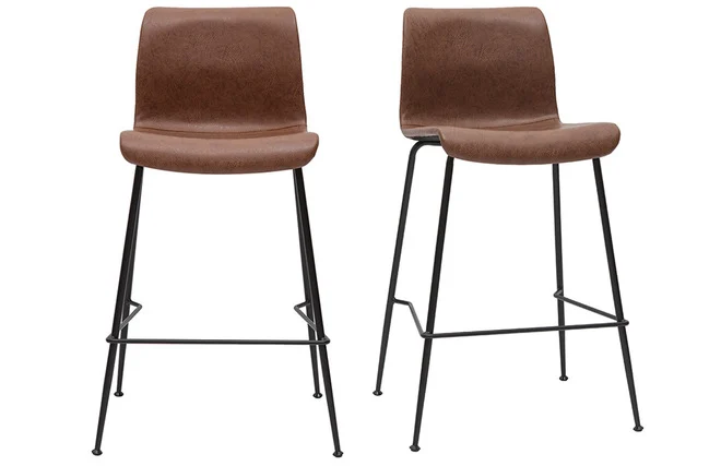 Barhocker in braunem Antik-Look und schwarzes Metall H65 cm (2er Set) HAROLD