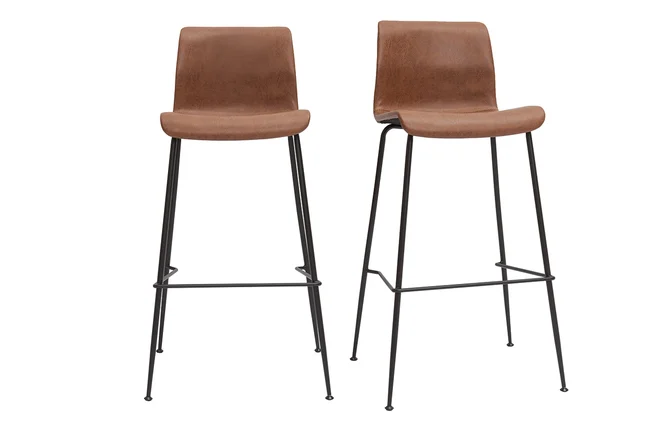 Barhocker in braunem Antik-Look und schwarzes Metall H75 cm (2er-Set) HAROLD