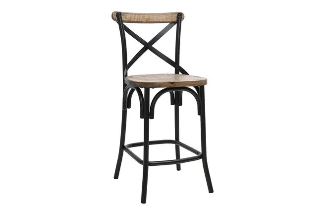 Barhocker Industrie-Look aus Holz und Metall gealtert Schwarz 65 cm JAKE
