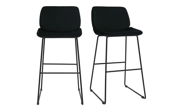 Barhocker schwarzer Samt und Beine aus schwarzem Metall 65cm (2er-Set) KAOLY