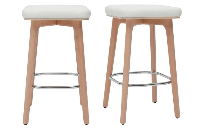 Barhocker weiß und helles Holz 65 cm (2er-Set) GRAMMA