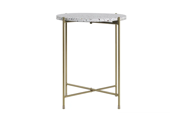 Beistelltisch rund Terrazzo und goldfarbenes Metall D40 cm MEZZO