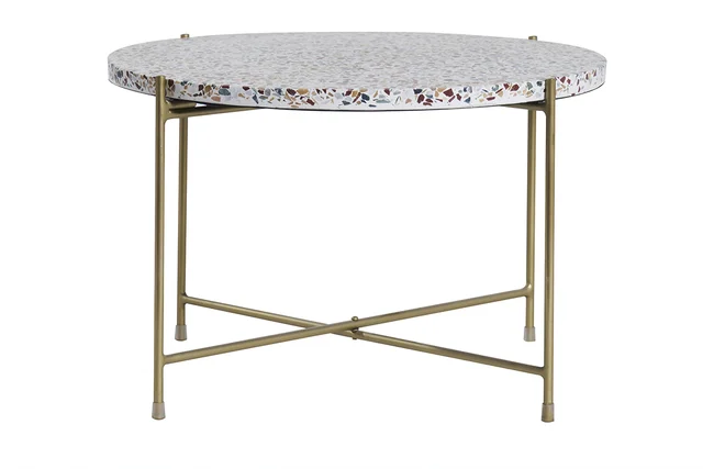 Beistelltisch rund Terrazzo und goldfarbenes Metall D55 cm MEZZO