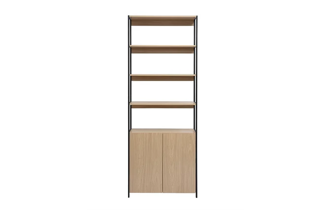 Bücherregal mit Aufbewahrung in heller Eichenholz-Optik und schwarzem Metall L80 cm MAXENCE