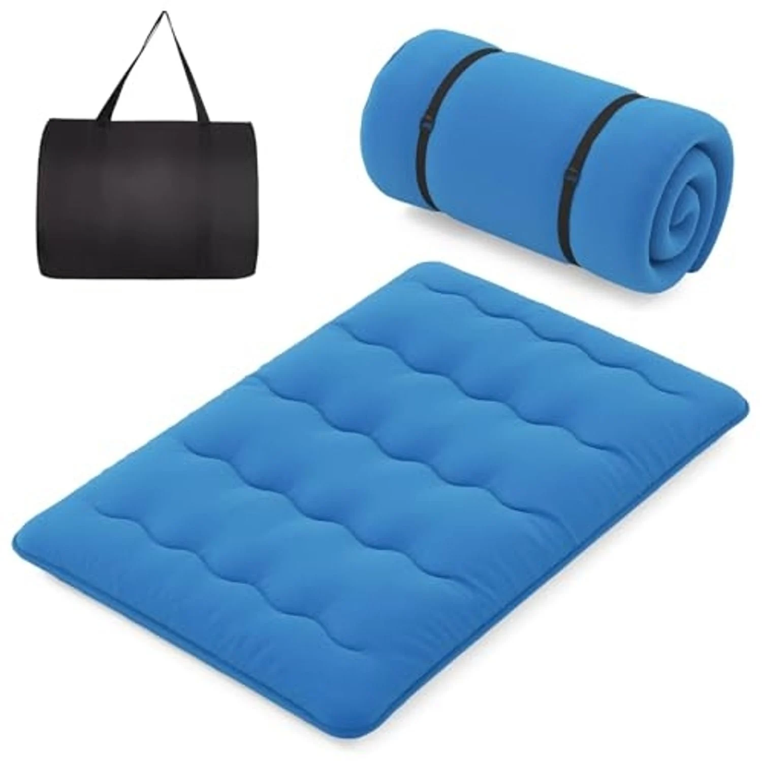 FANTASK Japanische Bodenmatratze, 140x200 cm, Futon -Matratze Tatami -Matte, Klappmatratze mit waschbarem Bezug und Tragetasche (Blau)