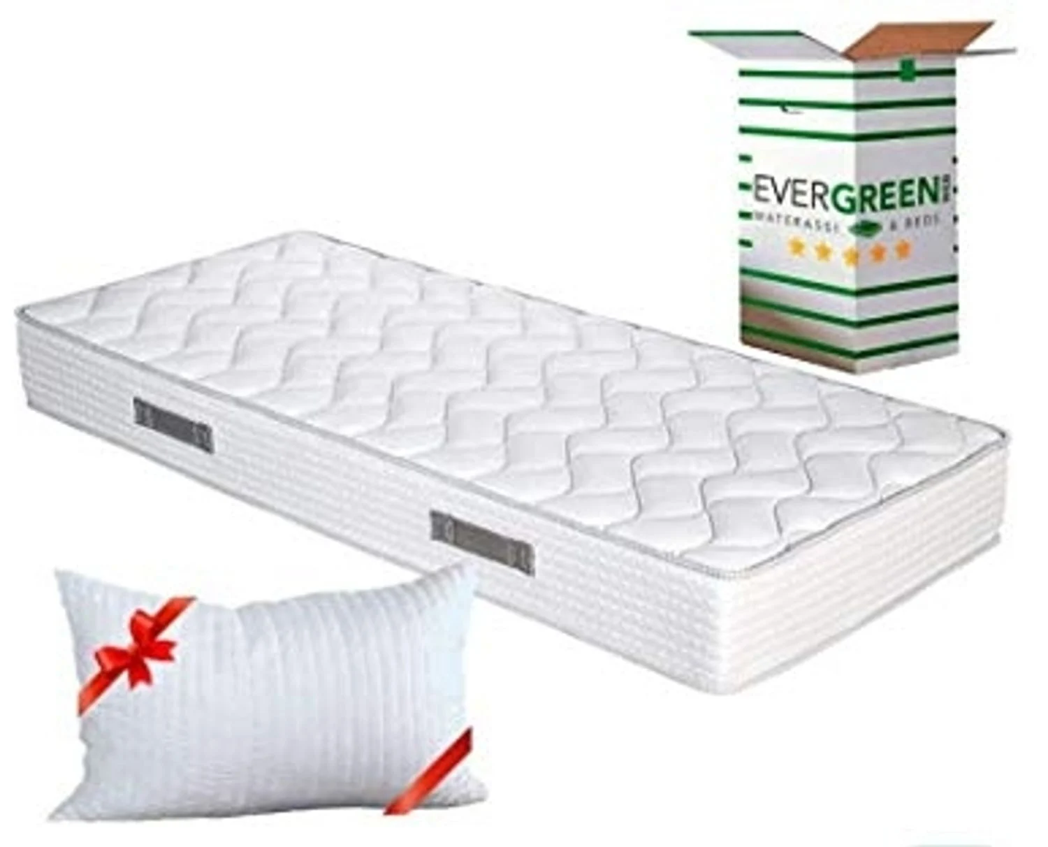 EVERGREENWEB Matratze 85x190 cm aus Polyurethanschaumstoff WATERFOAM, Ergonomisch, Höhe 20 cm + 1 Kissen aus Memory Foam Flocken, Atmungsaktiv Weiß Bezug, Orthopädisch, Massage-Effekt | Fashion