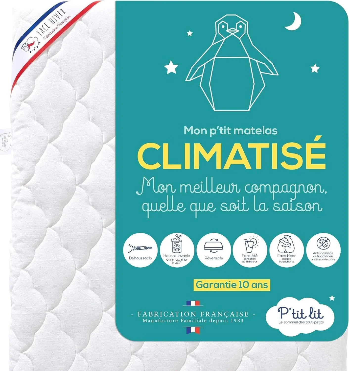 P'tit Lit - Klimatisiert Babymatratze | 70x140 cm | 1 Sommerseite / 1 Winterseite | Anti-Milbe | Abnehmbar | OekoTex
