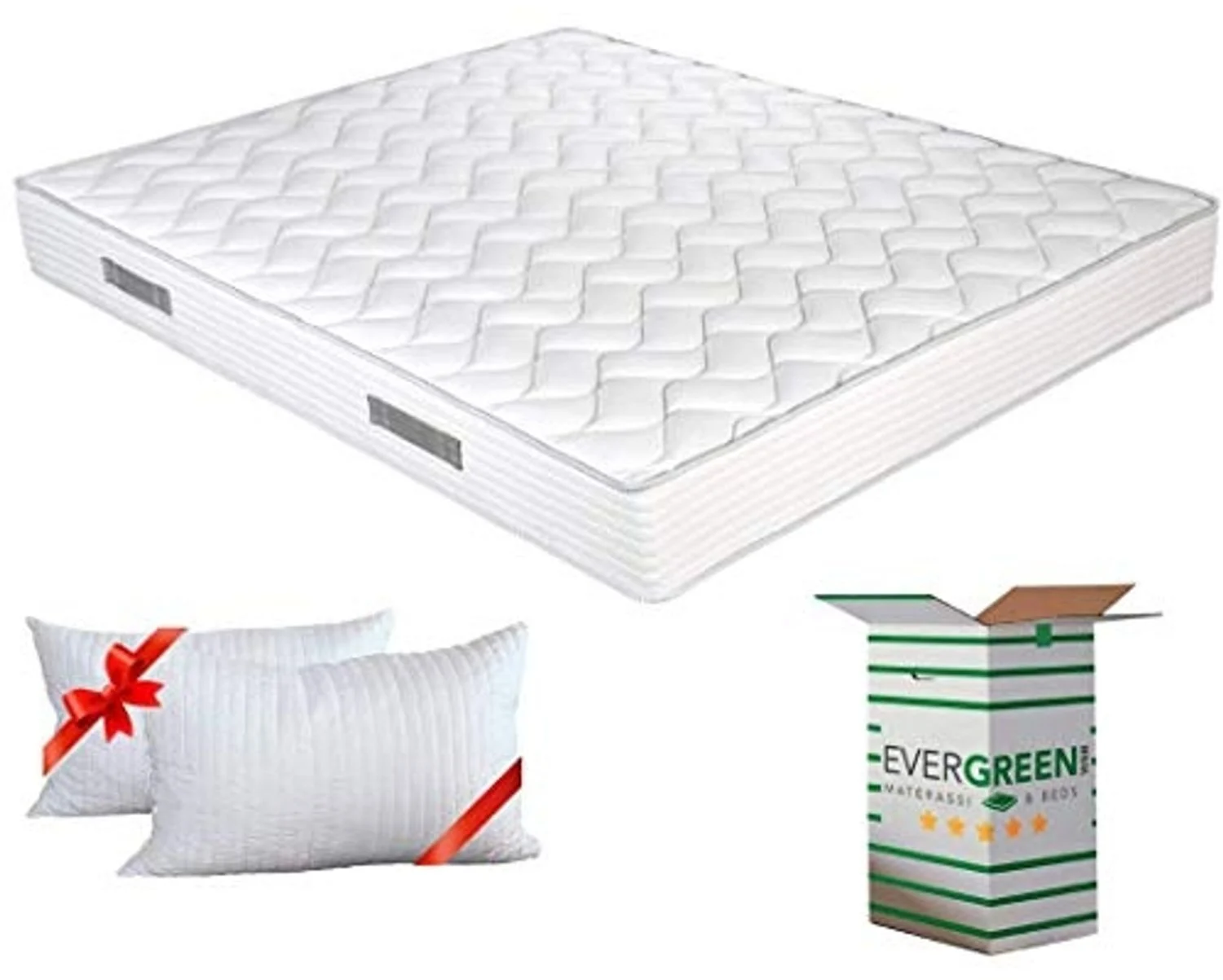 EVERGREENWEB - Orthopädische Waterfoam Matratze 160x200, Hoch 20 cm + 2 Memory Foam Kissen KOSTENLOS aus Memory Foam Flocken, Atmungsaktiv, Hypoallergen, Ergonomisch, 100% Made in Italy | Fashion