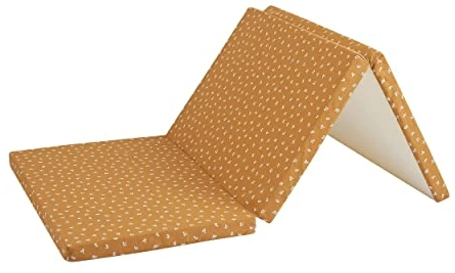 CANDIDE - Faltbare Babymatratze, 3 Teile, 60 x 120 x 4 cm, Reisematratze, Schlafplatz 20 kg/m³, ohne Behandlung, abnehmbarer Bezug, Transporttasche (Camel)