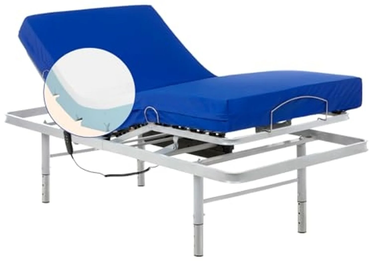 Gerialife Set mit Gelenkbett mit verstellbaren Beinen | medizinische Matratze aus viskoelastischem Waterproof (105x190), Ohne Geländer, 105x190