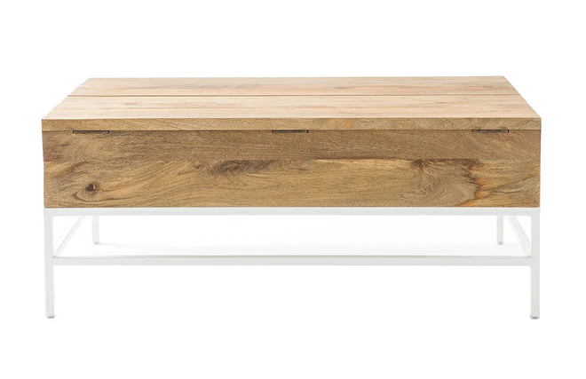 Couchtisch aufklappbar Mangoholz und Metall Weiß 160cm BOHO