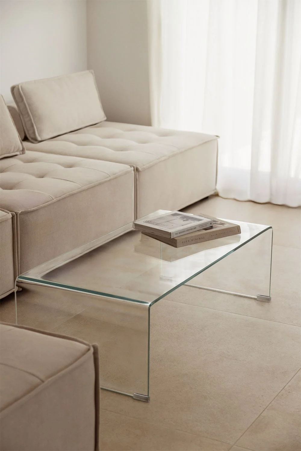 Rechteckiger Couchtisch 110x55 cm aus gehärtetem Glas Crhis