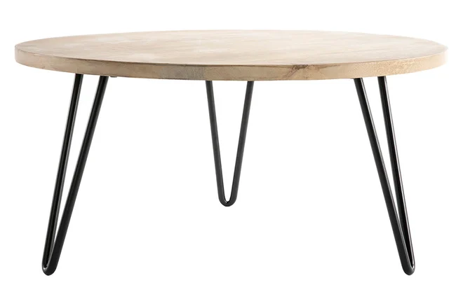 Couchtisch rund Mangoholz und Metall 80 x 40 cm (B x H) VIBES