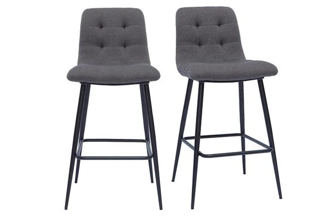 Design-Barhocker aus grauem Stoff und Metall H65 cm (Satz von 2) ESCAPE