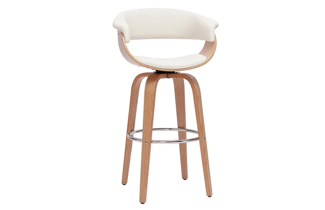 Design-Barhocker drehbar weiß mit hellem Holz H 67 cm OKTAV