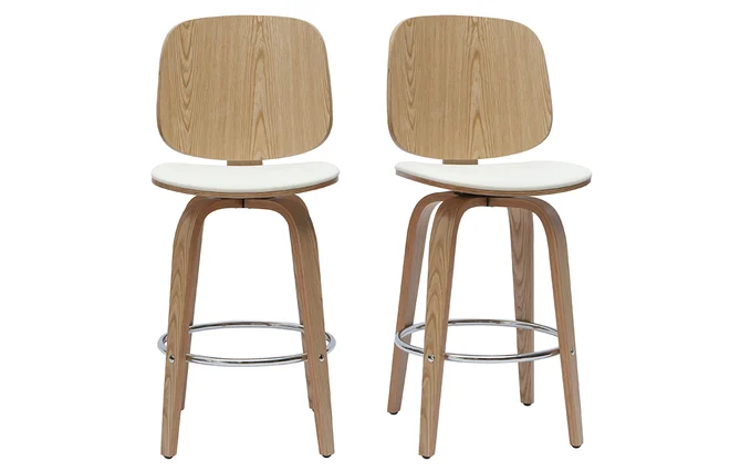 Design-Barhocker drehbar weiß und helles Holz H66 cm (2er-Set) BECK