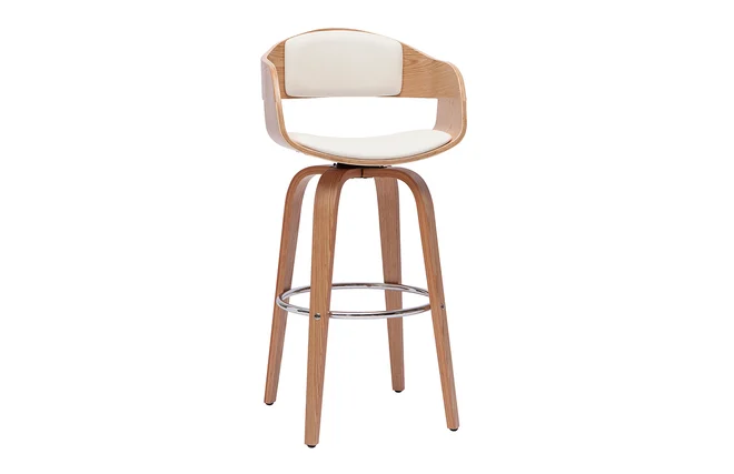 Design-Barhocker drehbar weiß und helles Holz H67.5 cm GAO